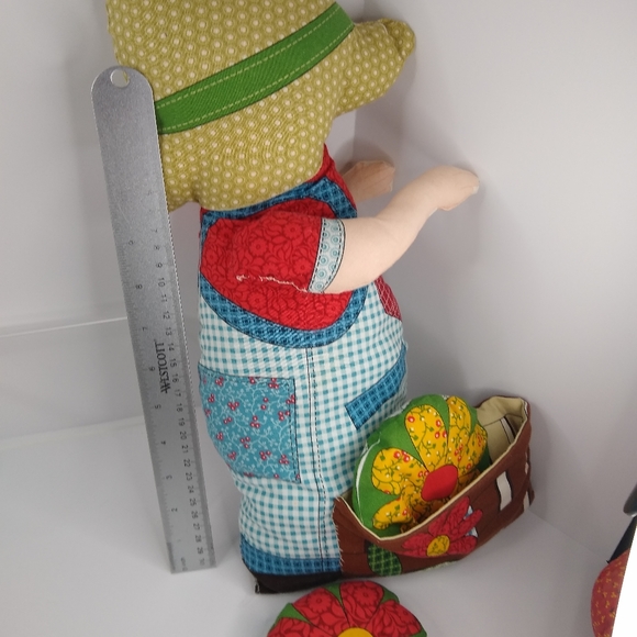 Handmade Patchwork Hen, Girl and Bear?? Plush Pillows - Picture 4 of 13